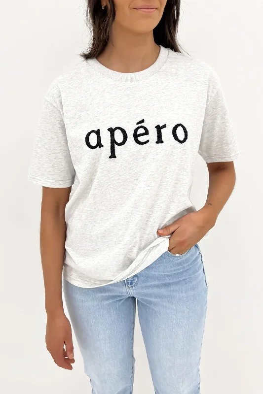 Apero Beaded Tee Grey Marle Black