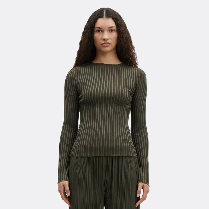 Sacrane Long Sleeve Top (Green Rib Contrast)