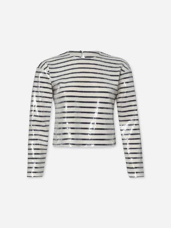 Striped Sequin Top -- Navy Multi