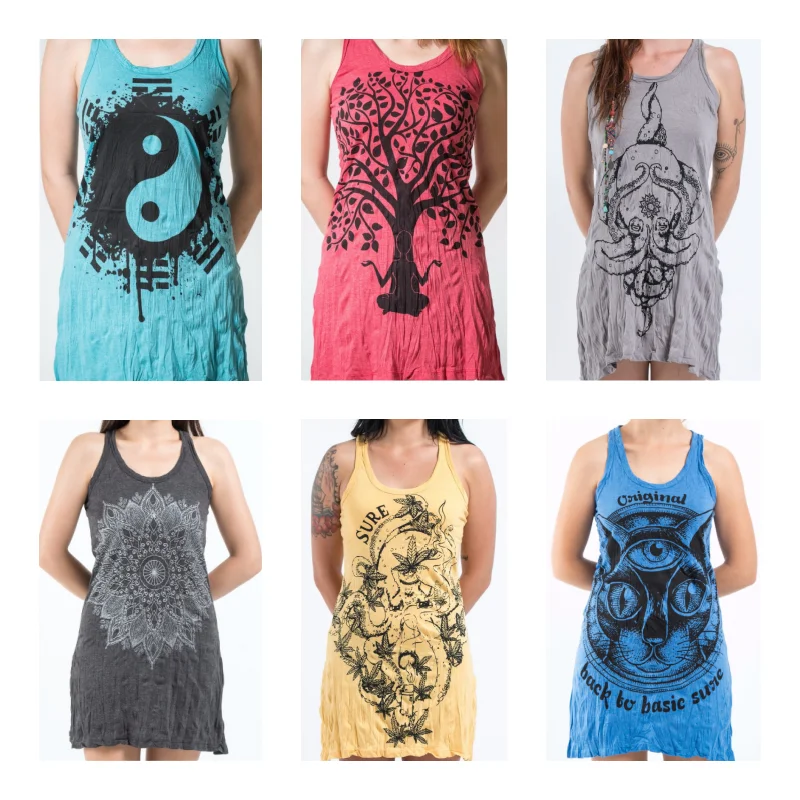 Assorted set of 5 Sure Design Women's Tank Dress one shoulder tank