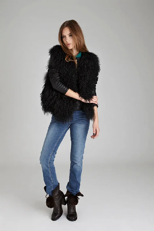 Cassie Black Lamb Fur Vest v-neck tank top