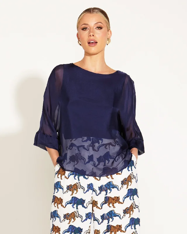 Fate + Becker Sunlight and Shadow Silk Top - Navy