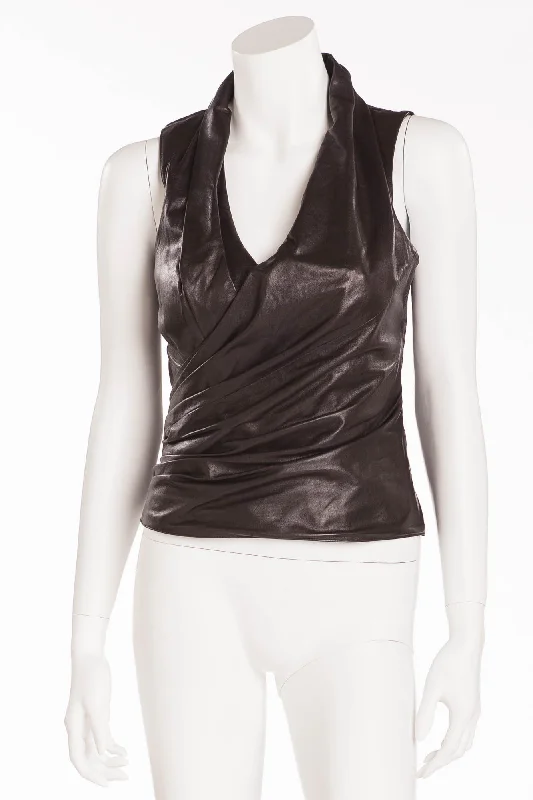 Jitrois - Black Leather Tank Top with Ruching - FR 38