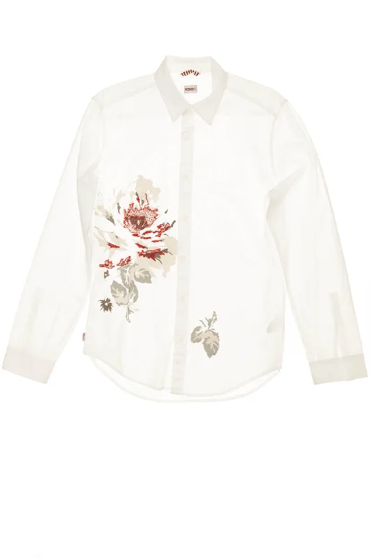 Kenzo - White Button Up Blouse with Red Flowers - M