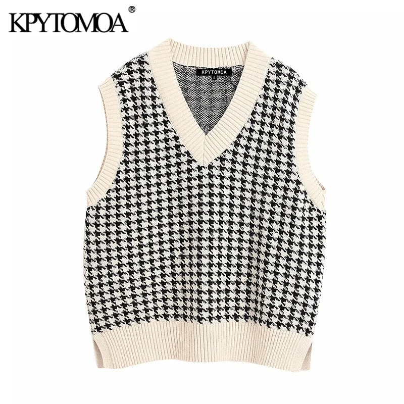 KPYTOMOA Women 2020 Fashion Oversized Knitted Vest Sweater basic tank top