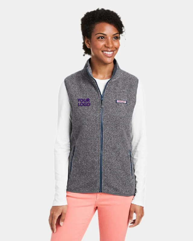 Vineyard Vines Custom Ladies Harbor Fleece Vests, Charcoal Heather silver tank top