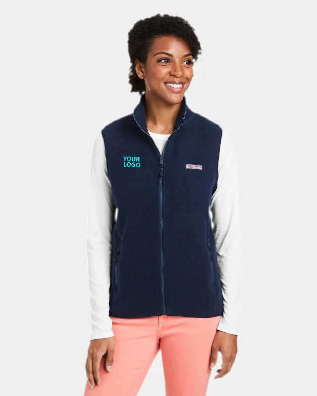 Vineyard Vines Custom Ladies Harbor Fleece Vests, Vineyard Navy grey tank top