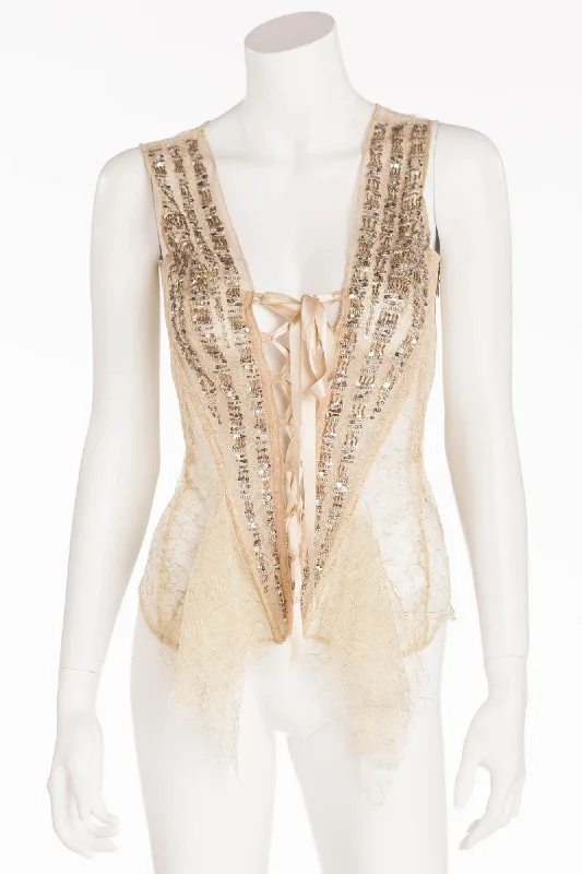 La Perla - Gold Lace Corset Tank with Embellishments -