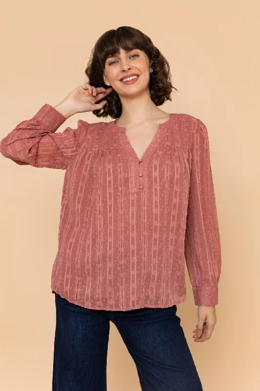 Long Sleeve Lurex Blouse in Rose