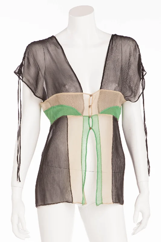 La Perla - Navy, Green, Tan Sheer Tank Top -