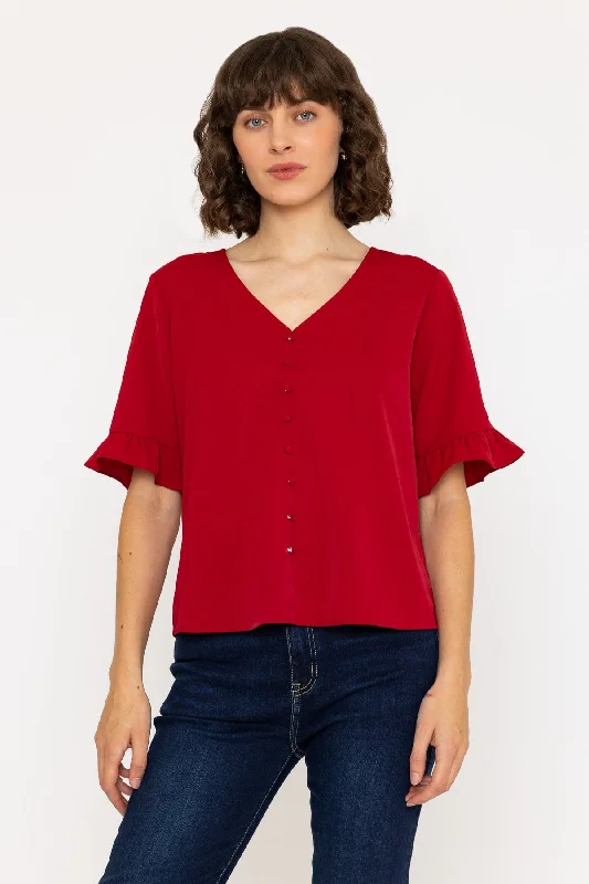 Short Sleeve Button Top in Red