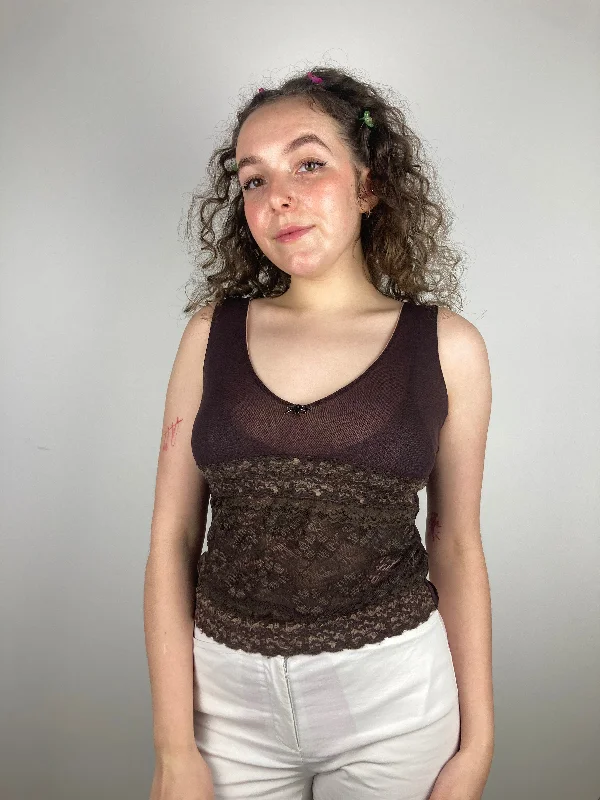 Vintage Brown Mesh Top (S-M)