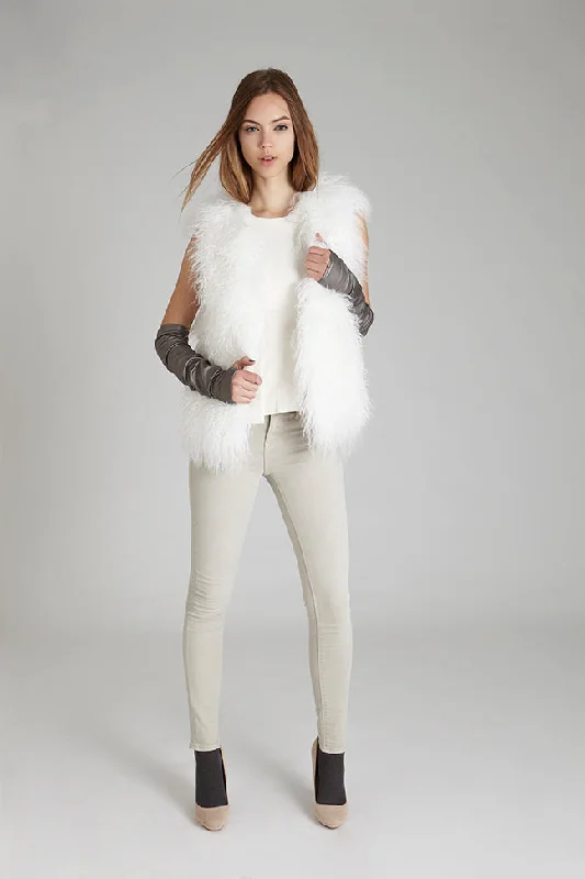 Cassie White Lamb Fur Vest halter tank top