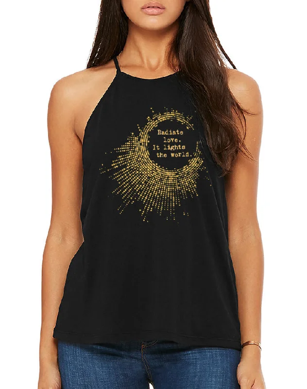 Women's Gold Shimmer Radiate Love Shoulder Tank flirty tank top