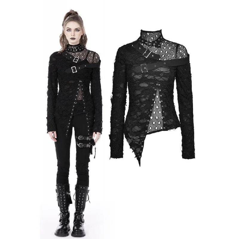 Women's Punk Irregular Ripped Mesh Splice Shirt