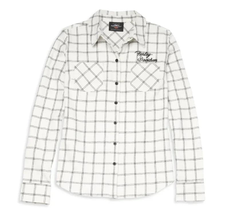 Women's Silver Wing Script Font Two Pocket Plaid Flannel Shirt