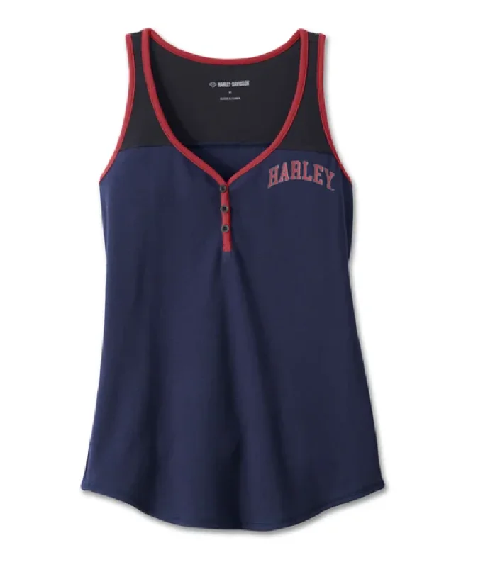 Women's Star Spangled Banner Henley Tank - Colorblocked - Peacoat