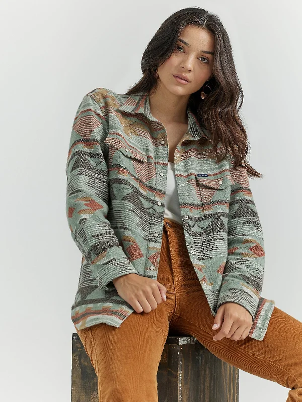 Women's Retro Boyfriend Western Snap Shirt - Sage