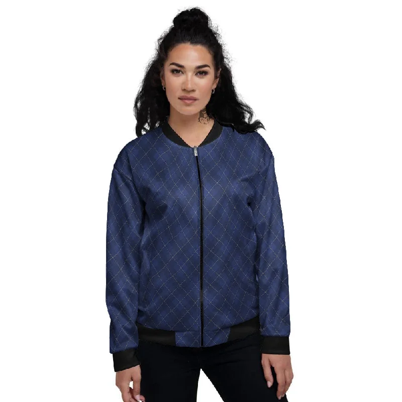 Argyle Navy Blue Print Pattern Women's Bomber Jacket