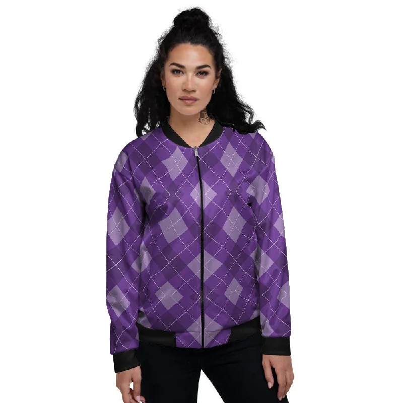 Argyle Purple Print Pattern Women's Bomber Jacket