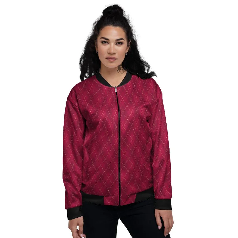 Argyle Red Print Pattern Women's Bomber Jacket