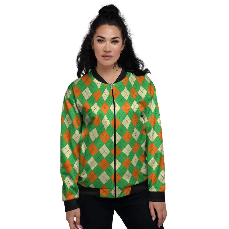 Argyle Saint Patrick's Day Print Pattern Women's Bomber Jacket