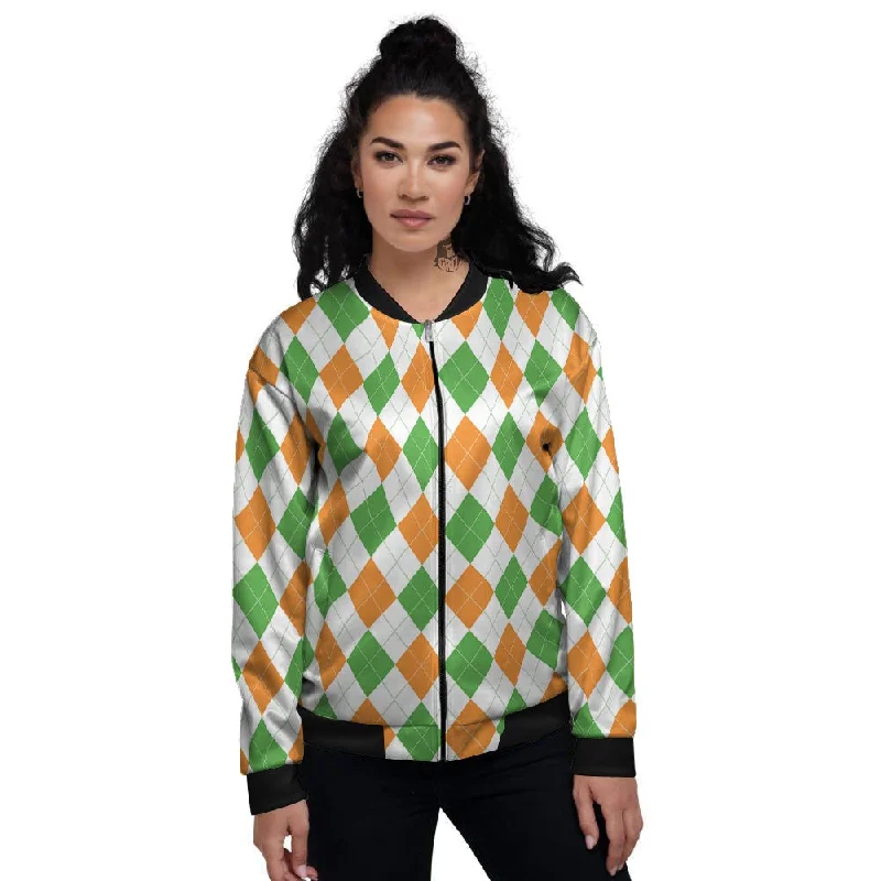 Argyle St Patrick's Day Print Pattern Women's Bomber Jacket