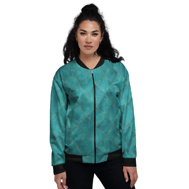 Argyle Turquoise Print Pattern Women's Bomber Jacket