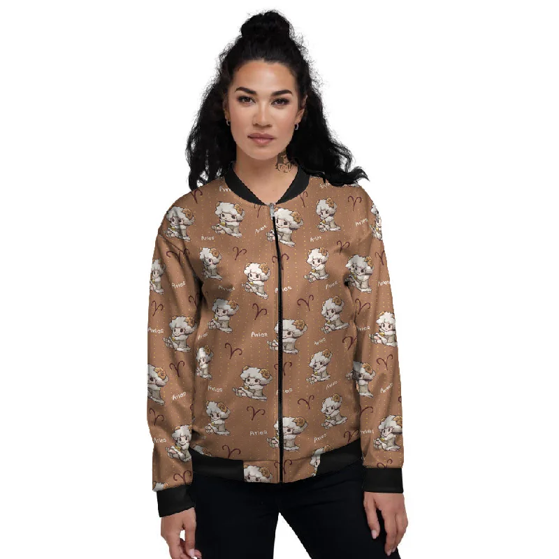 Aries Cute Cartoon Print Pattern Women's Bomber Jacket