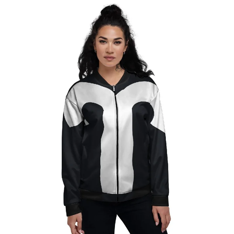 Aries Sign White And Black Print Women's Bomber Jacket