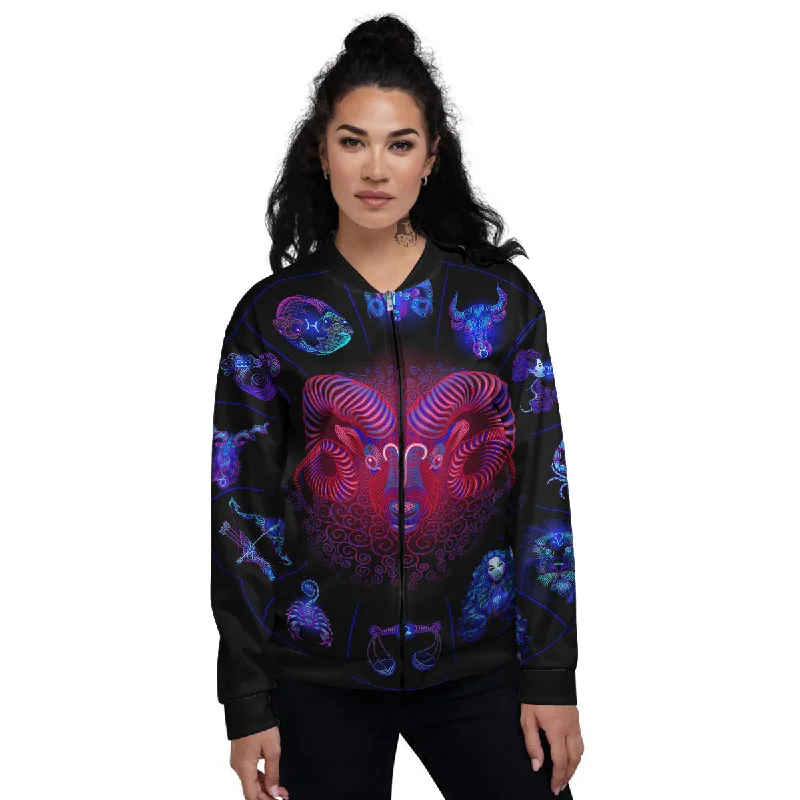 Astrological And Aries Signs Print Women's Bomber Jacket