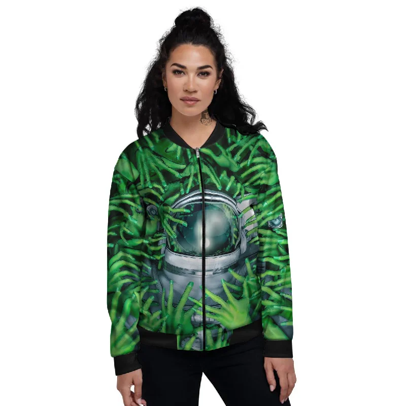 Astronaut And Alien Sci Fi Print Women's Bomber Jacket