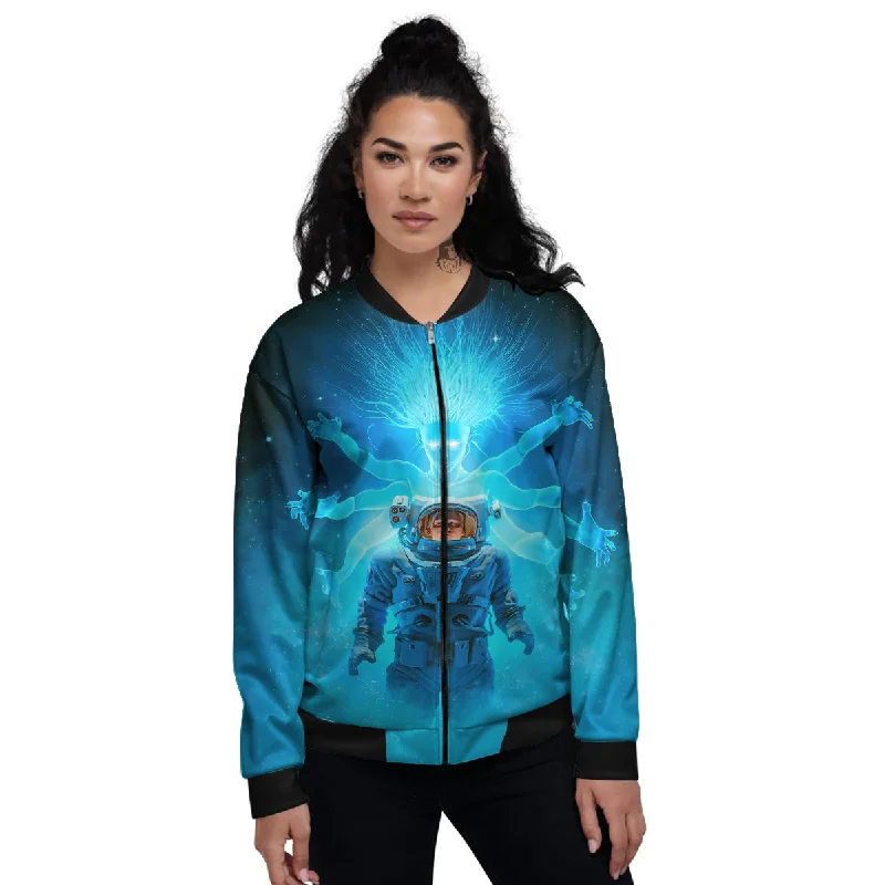 Astronaut And Female Alien Print Women's Bomber Jacket