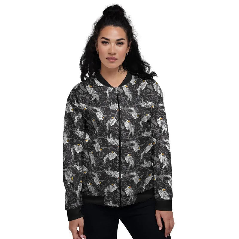 Astronaut Floating In Space Print Women's Bomber Jacket