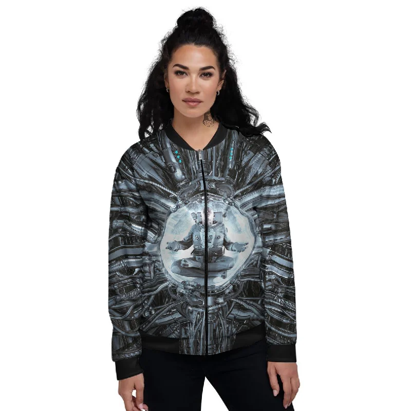 Astronaut In Machine Print Women's Bomber Jacket