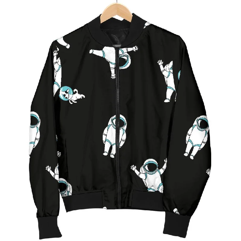 Astronaut Print Pattern Women Casual Bomber Jacket