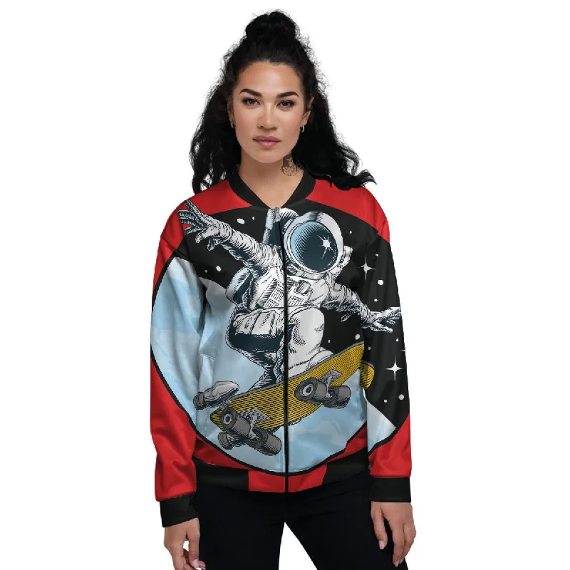 Astronaut Skateboard Print Women's Bomber Jacket