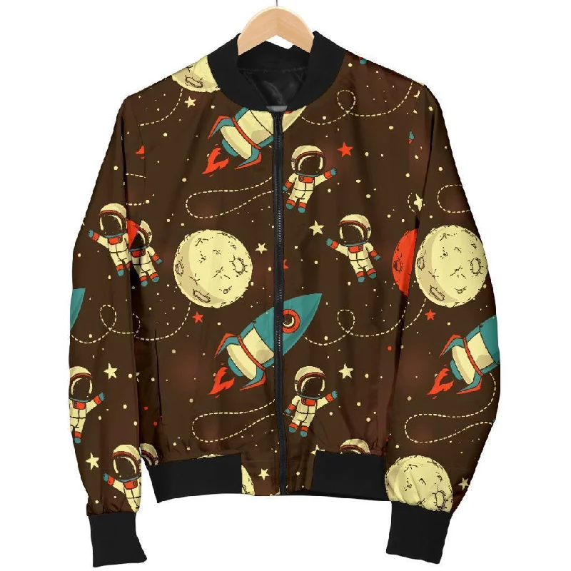 Astronaut Space Pattern Print Women Casual Bomber Jacket