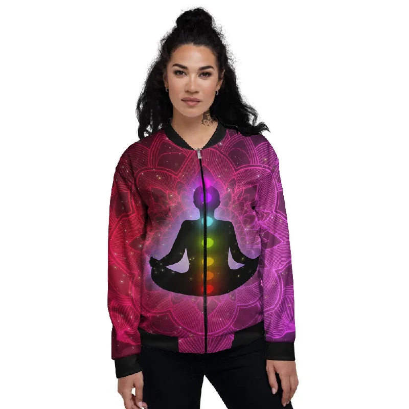 Aura Mandala Chakras Print Women's Bomber Jacket