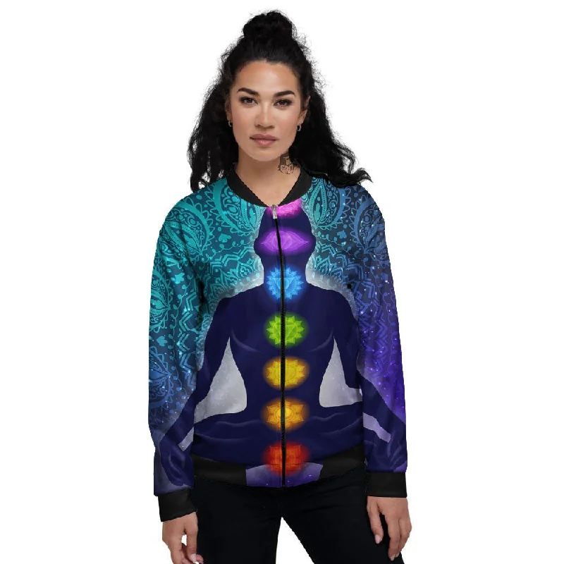 Aura Nine Chakras Print Women's Bomber Jacket