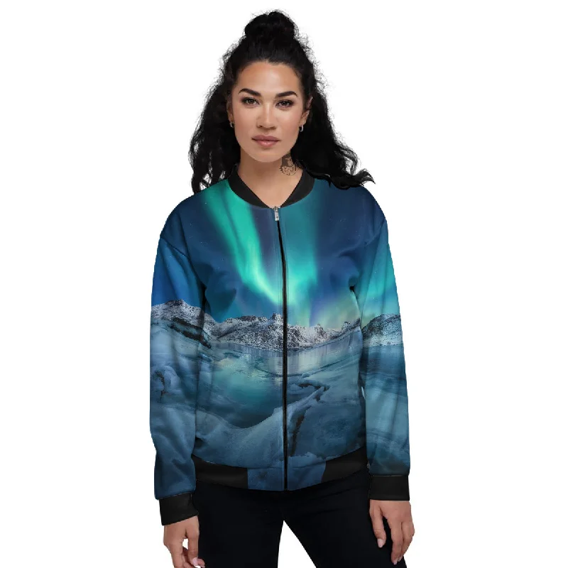 Aurora Borealis Blue Print Women's Bomber Jacket