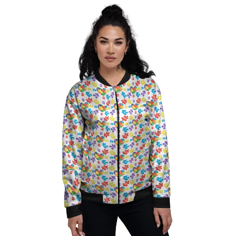 Autism Awareness Print Pattern Women's Bomber Jacket