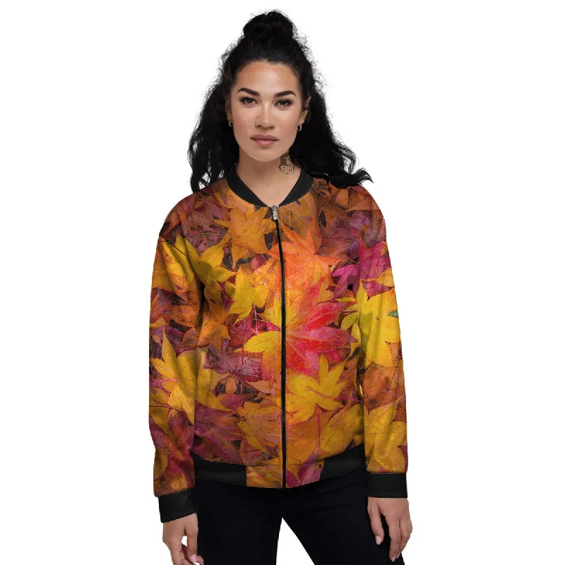 Autumn Leaves Print Women's Bomber Jacket