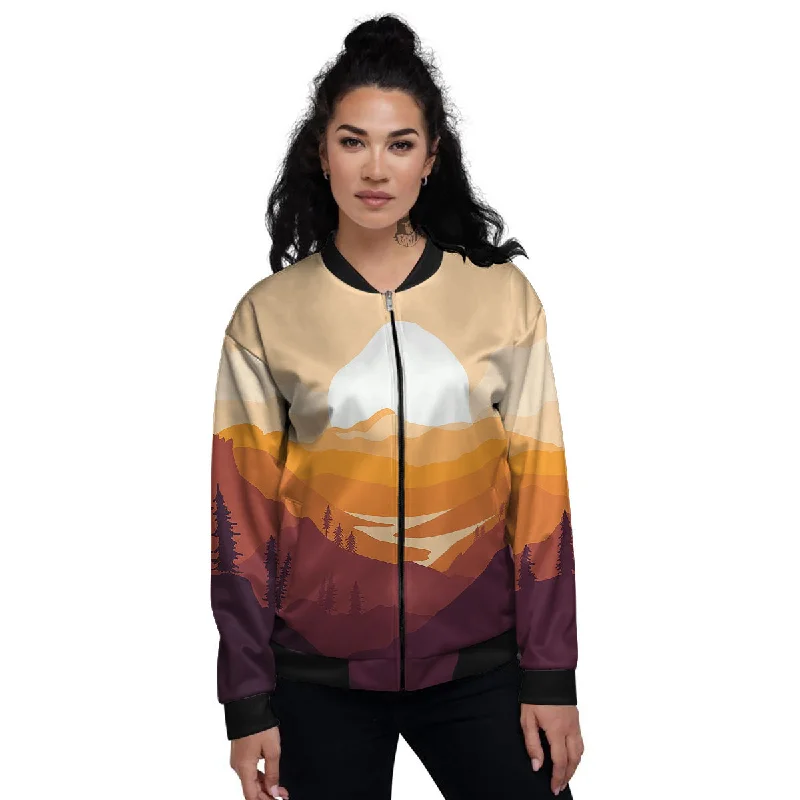 Autumn Mountains Sunset Print Women's Bomber Jacket