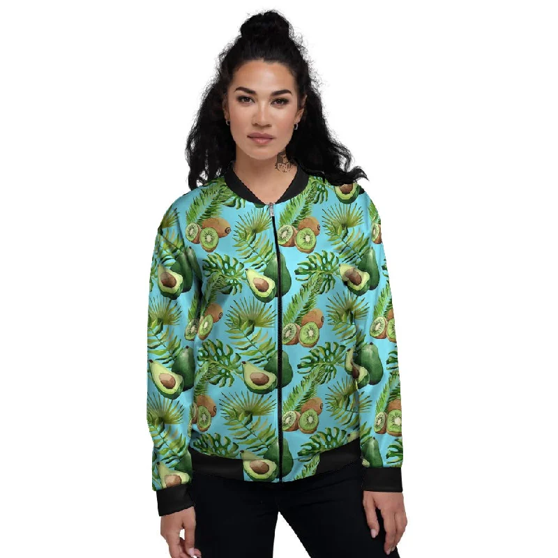 Avocado And Watercolor Kiwi Print Pattern Women's Bomber Jacket