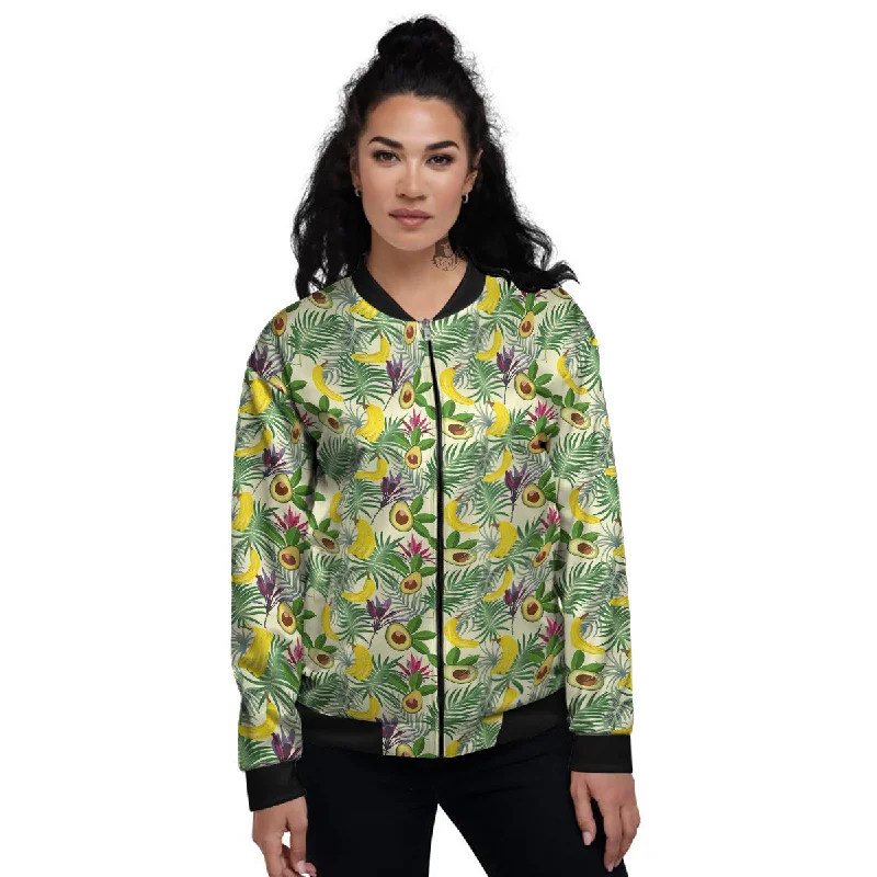 Avocado Banana Leaf Print Pattern Women's Bomber Jacket