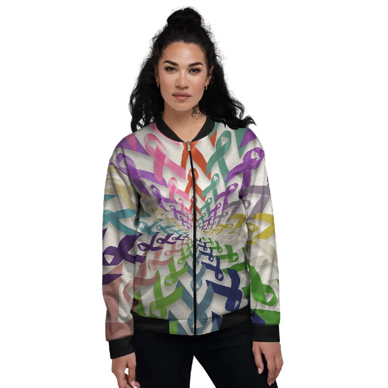 Awareness Mandala Cancer Print Women's Bomber Jacket