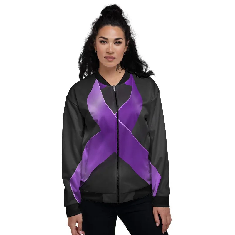 Awareness Ribbon Purple Cancer Print Women's Bomber Jacket