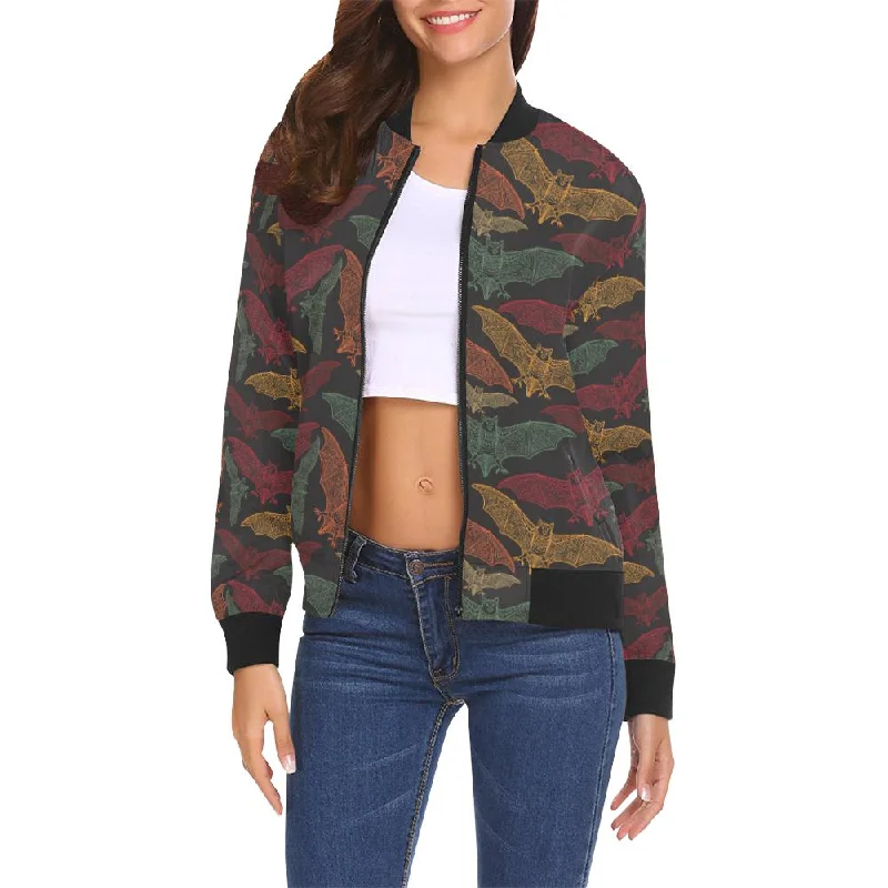 Aztec Bat Halloween Pattern Print Women Casual Bomber Jacket