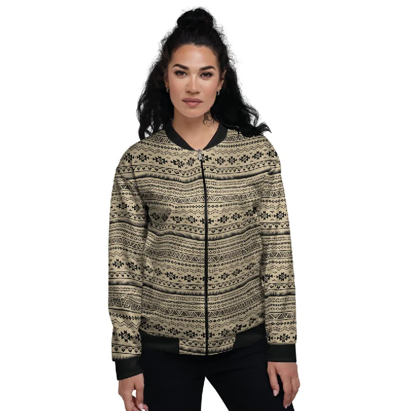 Aztec Beige And Black Print Pattern Women's Bomber Jacket